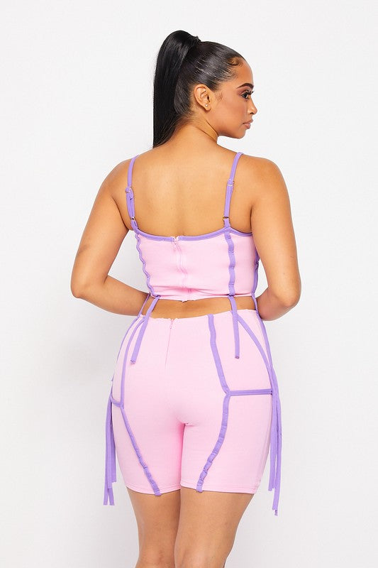 Tie me down biker short set