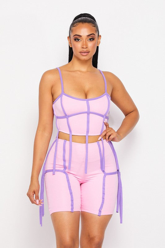 Tie me down biker short set