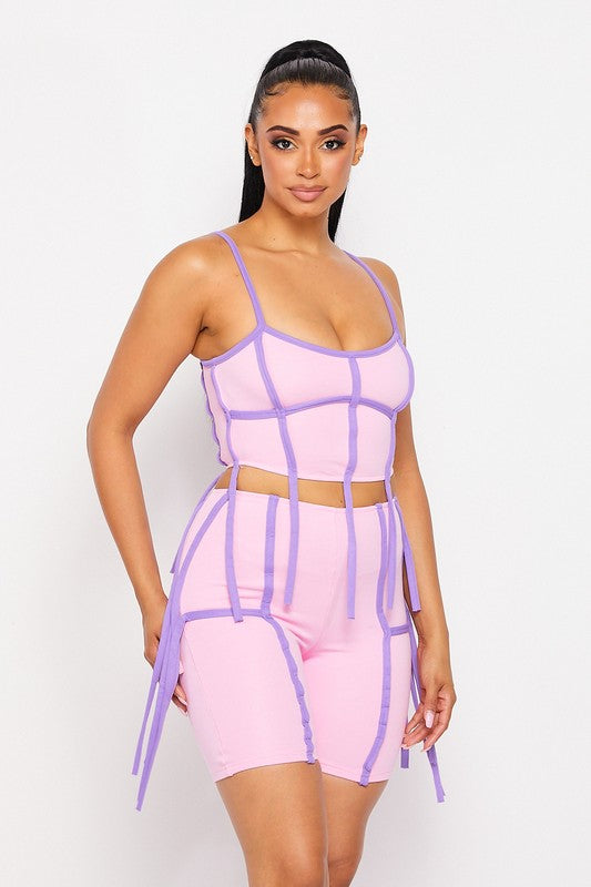 Tie me down biker short set