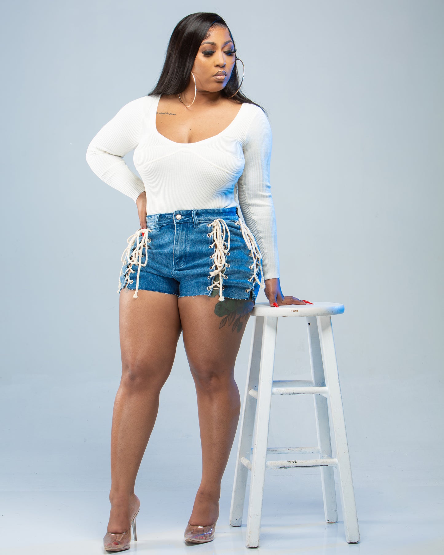 Lace Me Up Denim Shorts (Shorts Only)