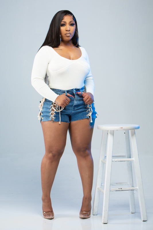 Lace Me Up Denim Shorts (Shorts Only)