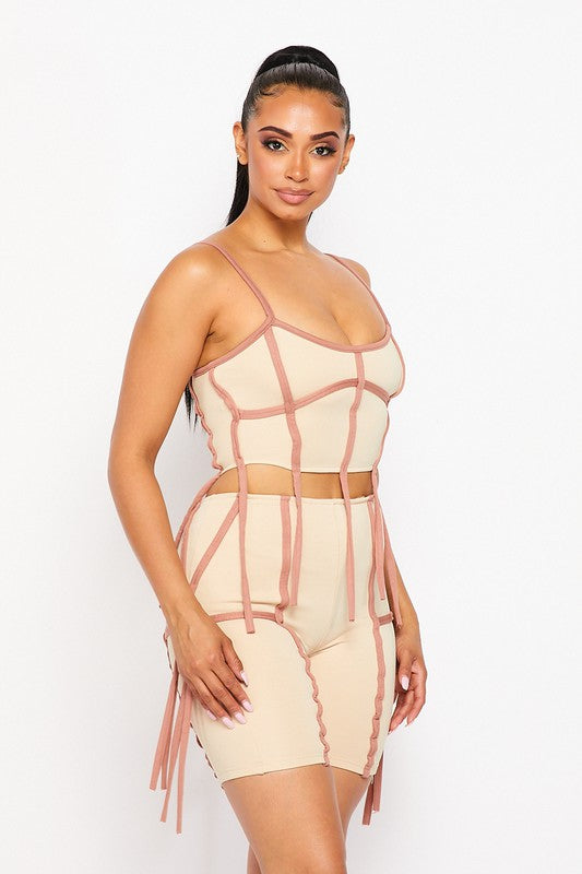 Tie me down biker short set